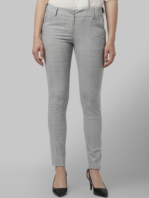Park Avenue Woman Women Grey Regular Fit Checked Formal Trousers