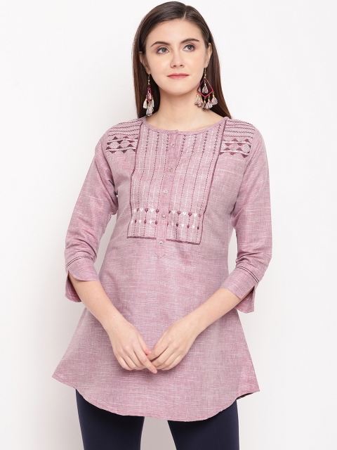 Kvsfab Women Magenta Embroidered A-Line Kurti