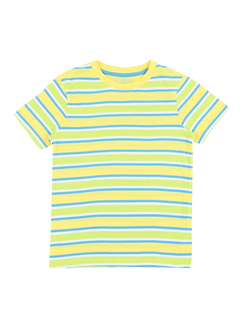 Pantaloons Junior Boys Yellow & Lime Green Striped Round Neck T-shirt