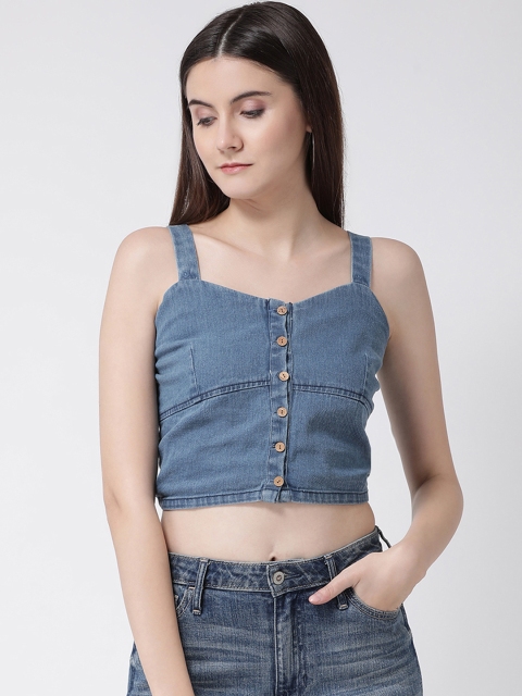 Aayna Women Blue Solid Denim Top