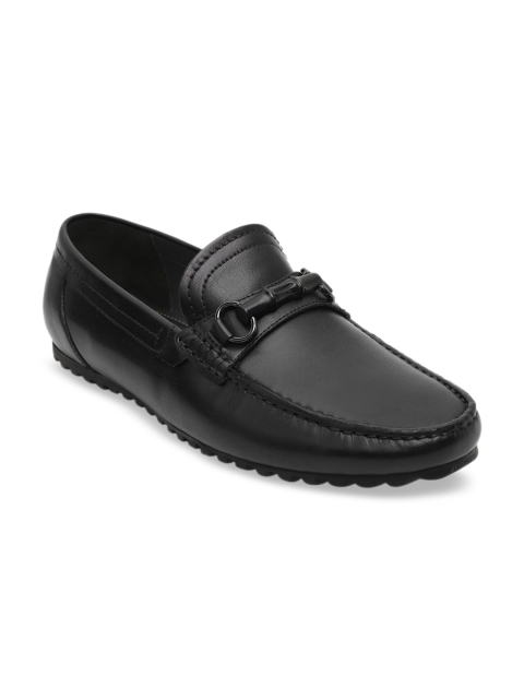 ROSSO BRUNELLO Men Black Solid Leather Formal Loafers