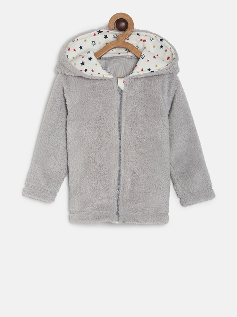 MINI KLUB Boys Grey Solid Tailored Hooded Jacket
