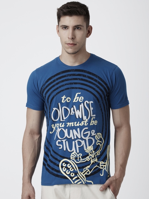 FIDO DIDO Men Blue & White Printed Round Neck T-shirt