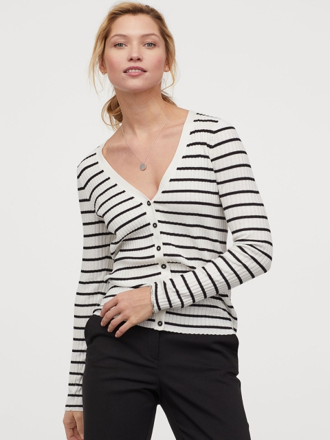 H&M Women White Ribbed cardigan