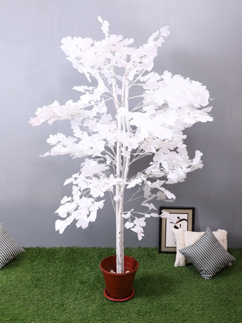 Pollination White Artificial Ginkgo Plant Without Pot