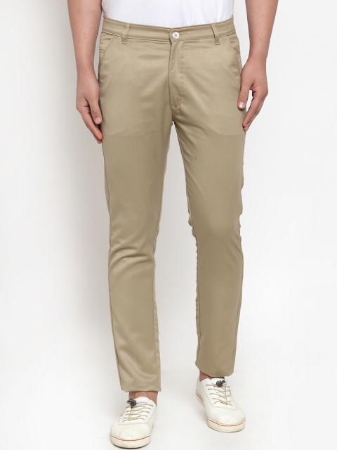 JAINISH Men Beige Smart Slim Fit Solid Regular Trousers