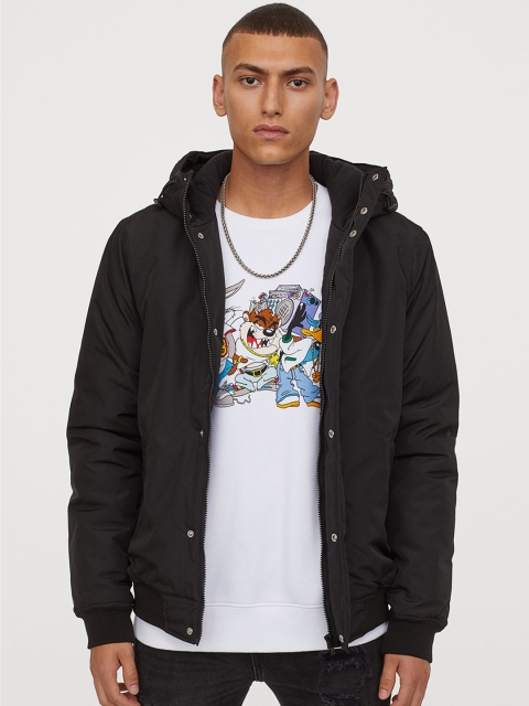 H&M Men Black Solid Padded hooded jacket