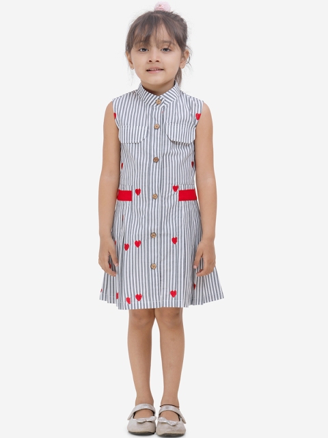 Fairies Forever Girls Grey & White Striped Shirt Dress