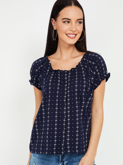 Fame Forever by Lifestyle Women Navy Blue Printed A-Line Top