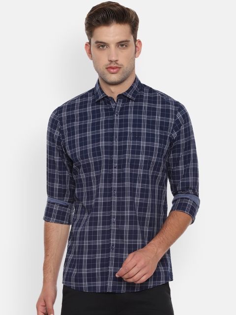 Solly Jeans Co. Men Navy Blue Regular Fit Checked Casual Shirt