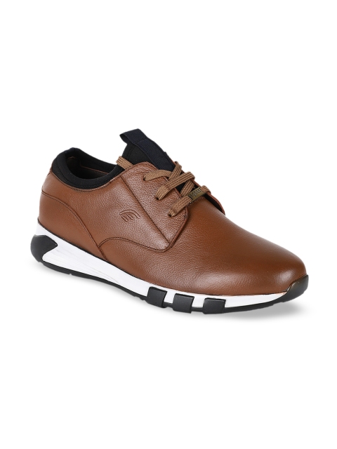 Egoss Men Brown Leather Sneakers
