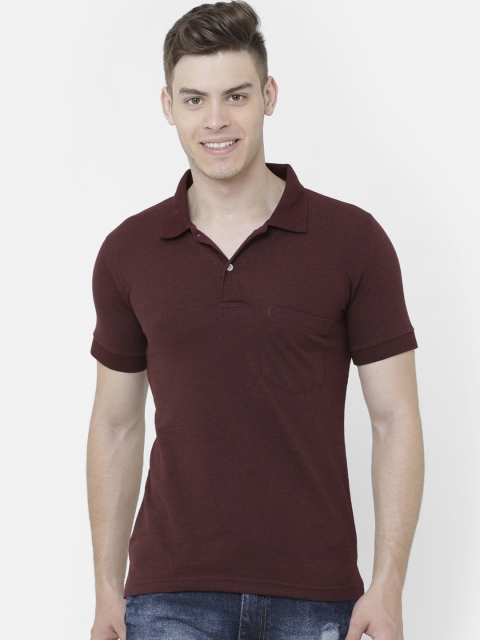 ELEGANCE Men Maroon Solid Polo Collar T-shirt