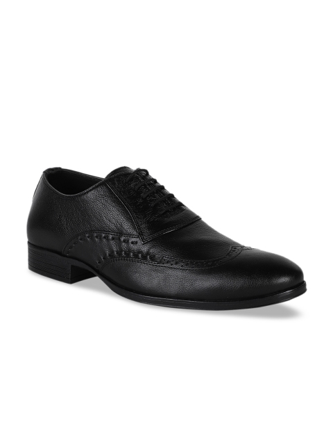 Egoss Men Black Solid Leather Formal Oxfords