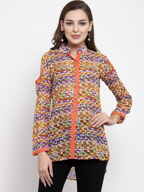 klauressa Women Multicoloured Abstract Print Shirt Style Top, Multi