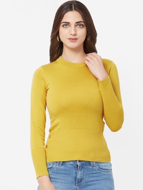 bebe Women Mustard Yellow Solid Pullover