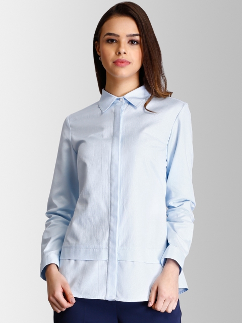 FableStreet Women Blue Regular Fit Solid Formal Shirt