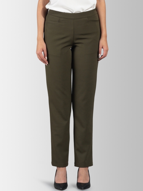 FableStreet Women Olive Green Regular Fit Solid Peg Trousers