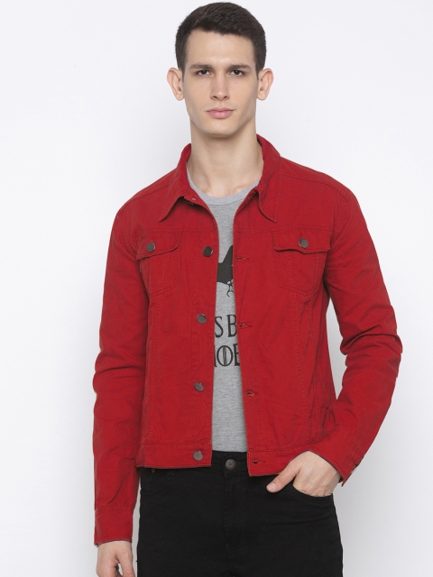 Nick&Jess Men Red Solid Lightweight Denim Jacket