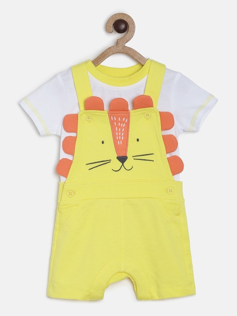 MINI KLUB Boys Yellow & White Solid T-shirt with Dungarees