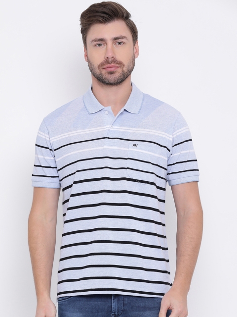 Monte Carlo Men Blue Striped Polo Collar T-shirt