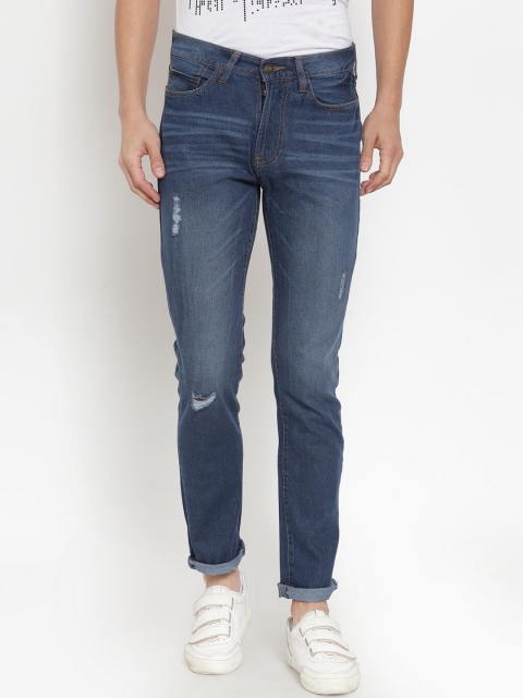 KLOTTHE Men Blue Regular Fit Mid-Rise Low Distress Jeans