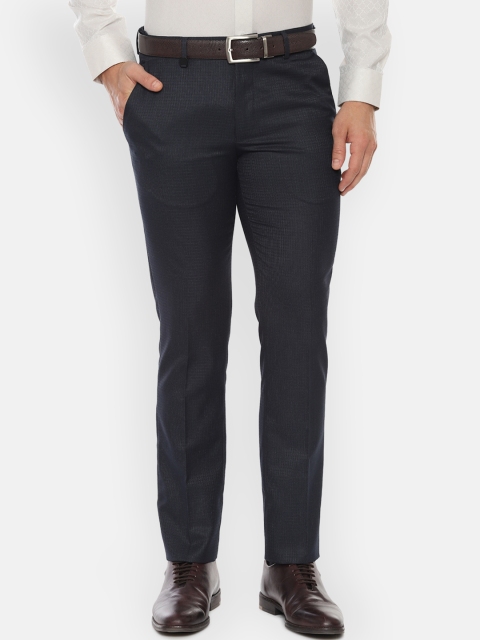 V Dot Men Black Skinny Fit Self Design Formal Trousers