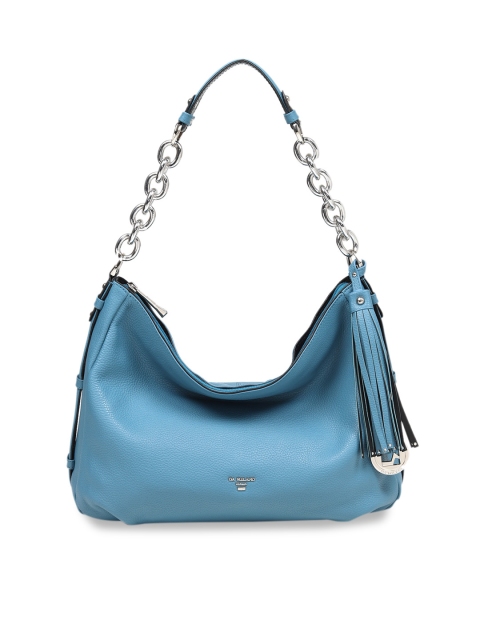 Da Milano Blue Solid Leather Shoulder Bag