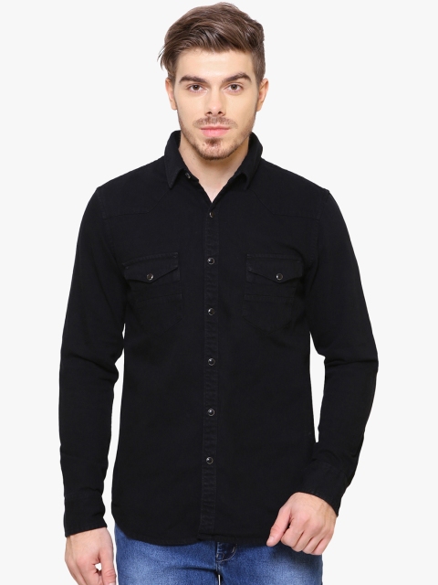 Southbay Men Black Smart Slim Fit Solid Denim Shirt