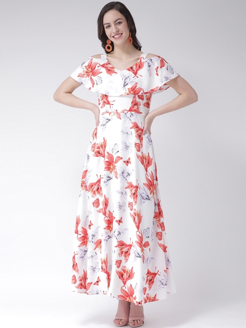 Latin Quarters Women White & Red Printed Maxi Dress