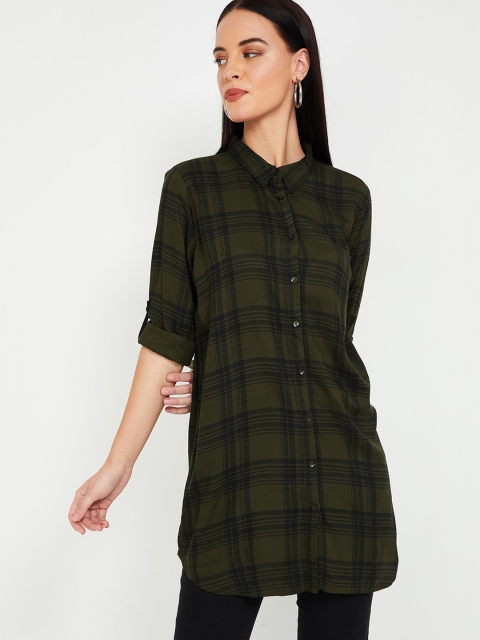 Fame Forever by Lifestyle Women's Olive Green & Black Checked Tunic