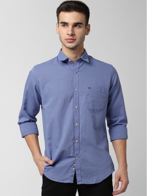 Peter England Casuals Men Blue Slim Fit Solid Casual Shirt