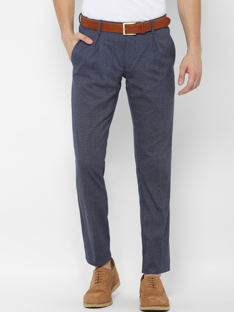 Allen Solly Men Navy Blue Slim Fit Self Design Regular Trousers