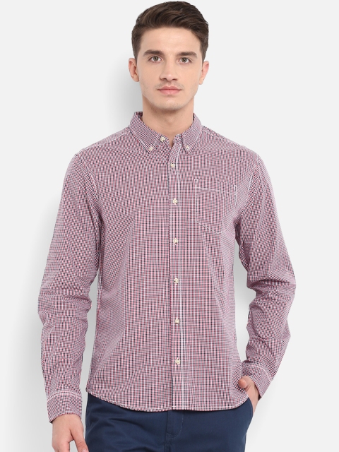 KVL Men Red & Navy Blue Regular Fit Checked Casual Shirt