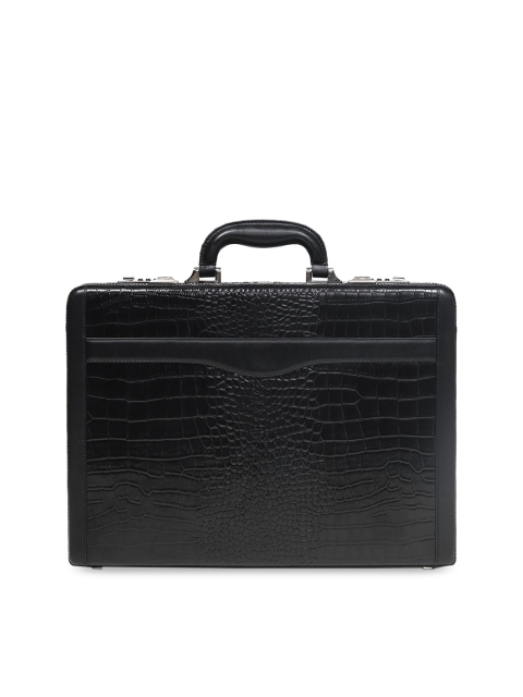 Da Milano Unisex Black Croc-Textured Leather Laptop Briefcase