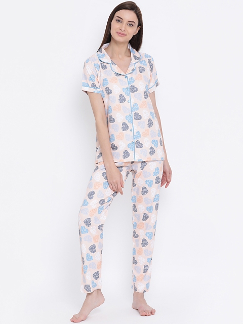 Kanvin Women Peach-Coloured & Beige Printed Night suit MJKSS20166A