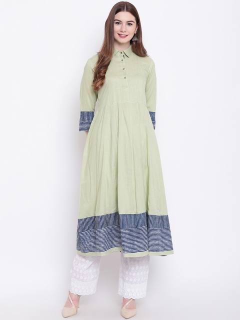 aayusika Women Green Solid Anarkali Kurta