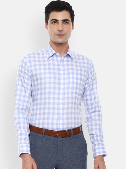 Van Heusen Men Blue & White Slim Fit Checked Formal Shirt