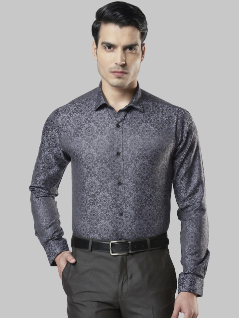 Next Look Men Grey & Black Regular Fit Printed Formal Shirt