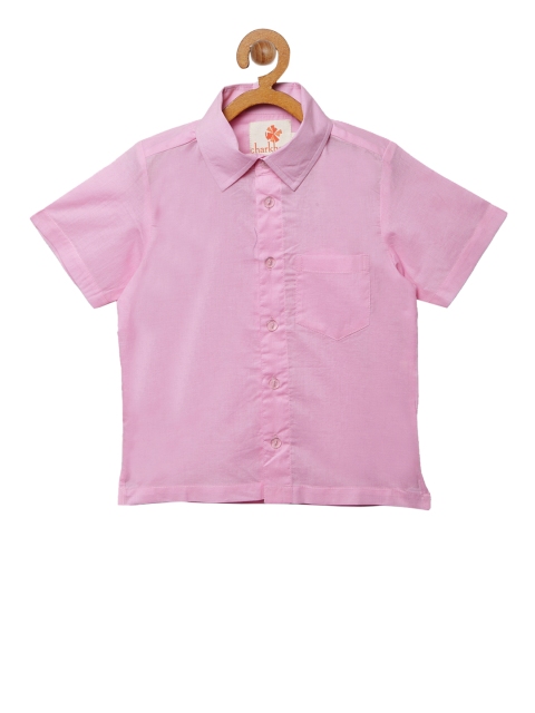 charkhee Boys Pink Regular Fit Solid Casual Shirt