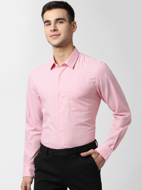 Peter England Men Pink Slim Fit Striped Formal Shirt