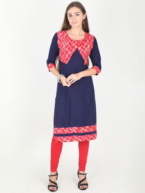 Rasada Women Pink & Blue Printed Straight Kurta