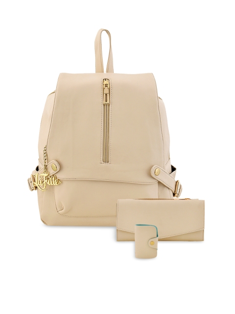 LaFille Women Cream-Coloured Solid Backpack