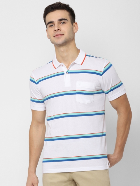 Allen Solly Men White & Blue Striped Polo Collar T-shirt
