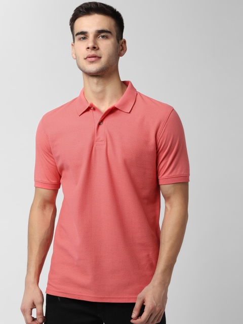 Peter England Casuals Men Peach-Coloured Solid Polo Collar T-shirt