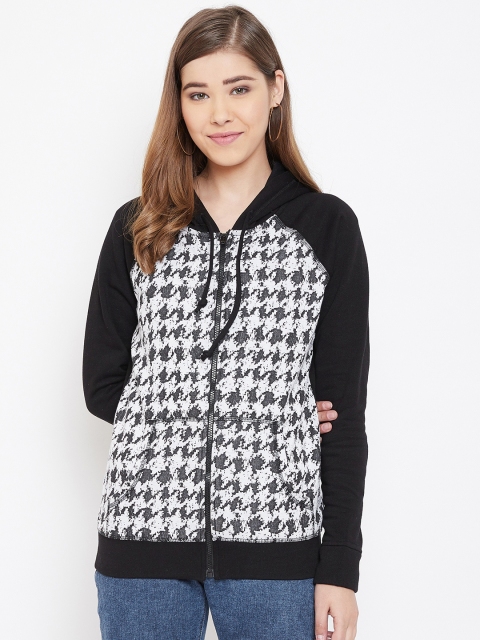 Rute Women Black & Grey Printed Hooded Sweatshirt