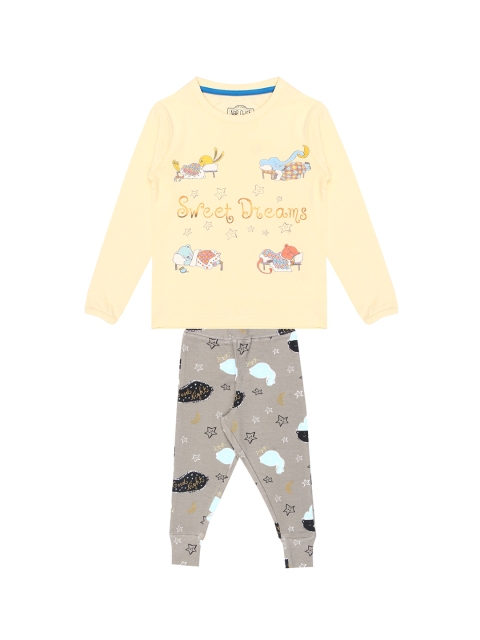 Nap Chief Kids Yellow & Grey Night Suit, Cream