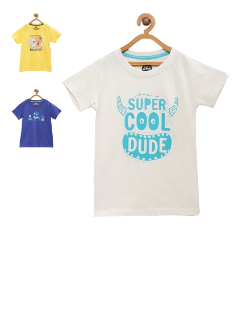 Cub McPaws Boys Pack of 3 Printed Round Neck T-shirts, Yellow