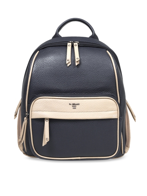 Da Milano Unisex Blue & Off-White Colourblocked Leather Backpack