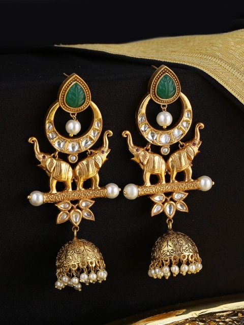 Tistabene Gold-Plated & Green Dome Shaped Jhumkas