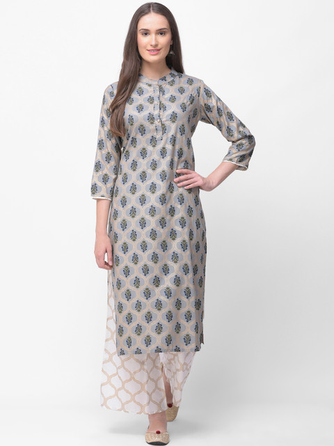 aayusika Women Grey & Green Printed Straight Kurta 
aayusika Women Grey & Green Printed Straight Kurta